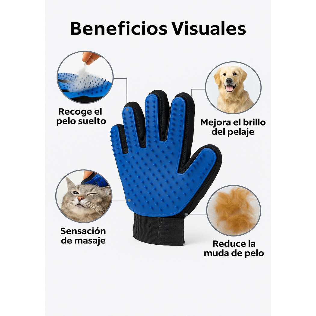 Guante Quitapelos para Mascotas - Cepillado y Masaje en Uno